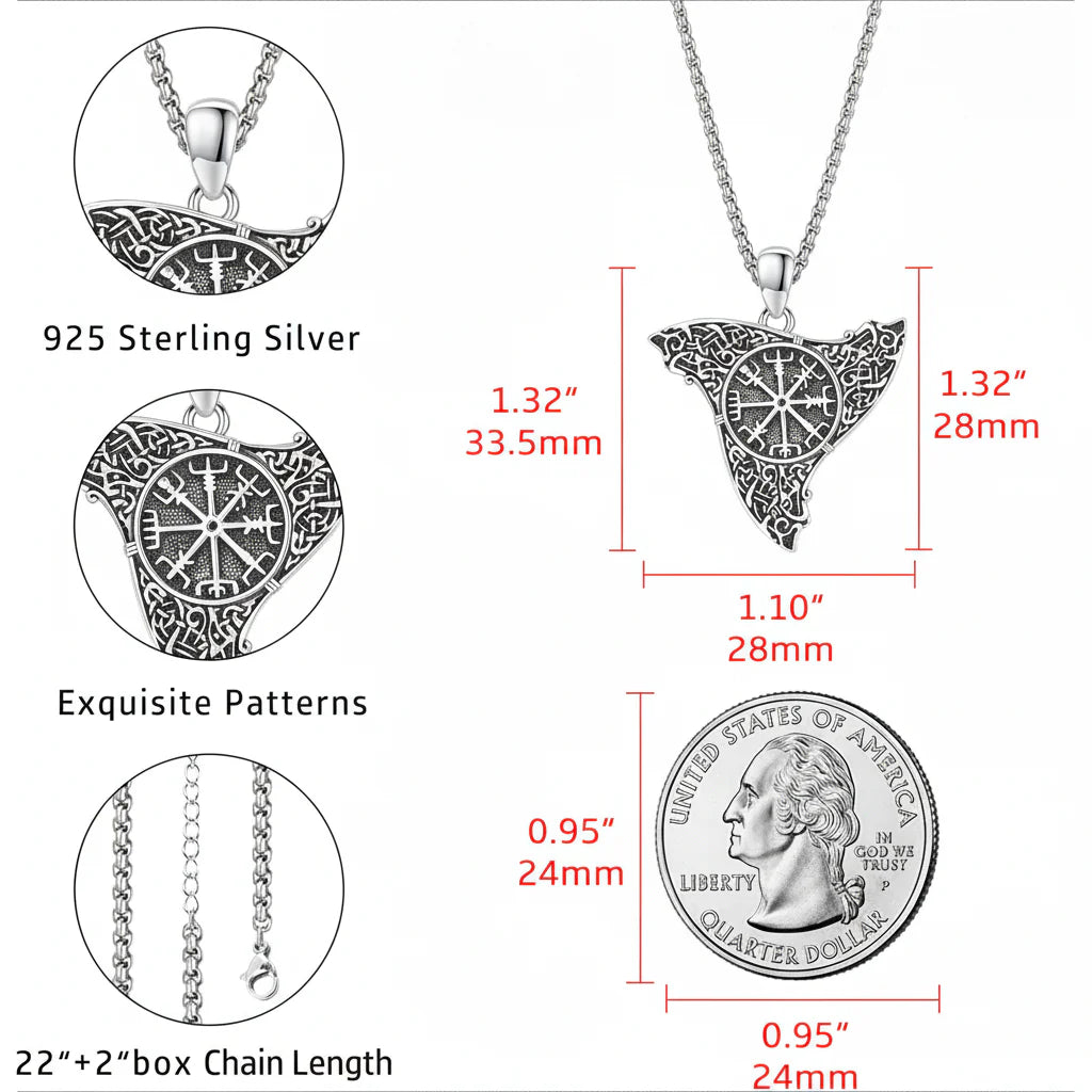 Vegvisir Viking Necklace 925 Sterling Silver – Nordic Compass Protection Amulet Pendant for Men & Women